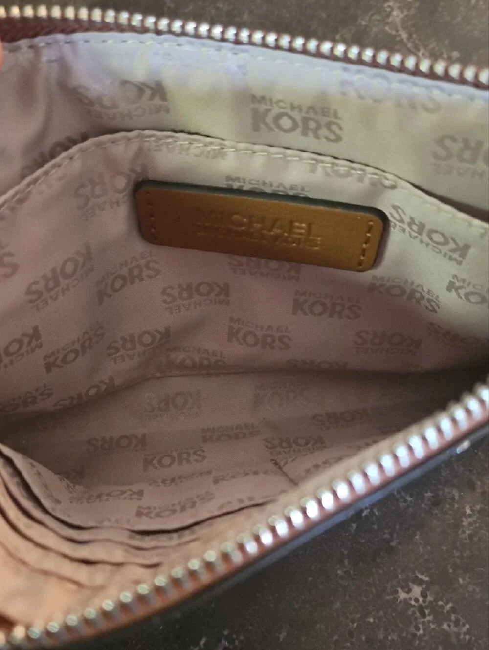 Michael Kors Camel Leather Wristlet with Silver Studs